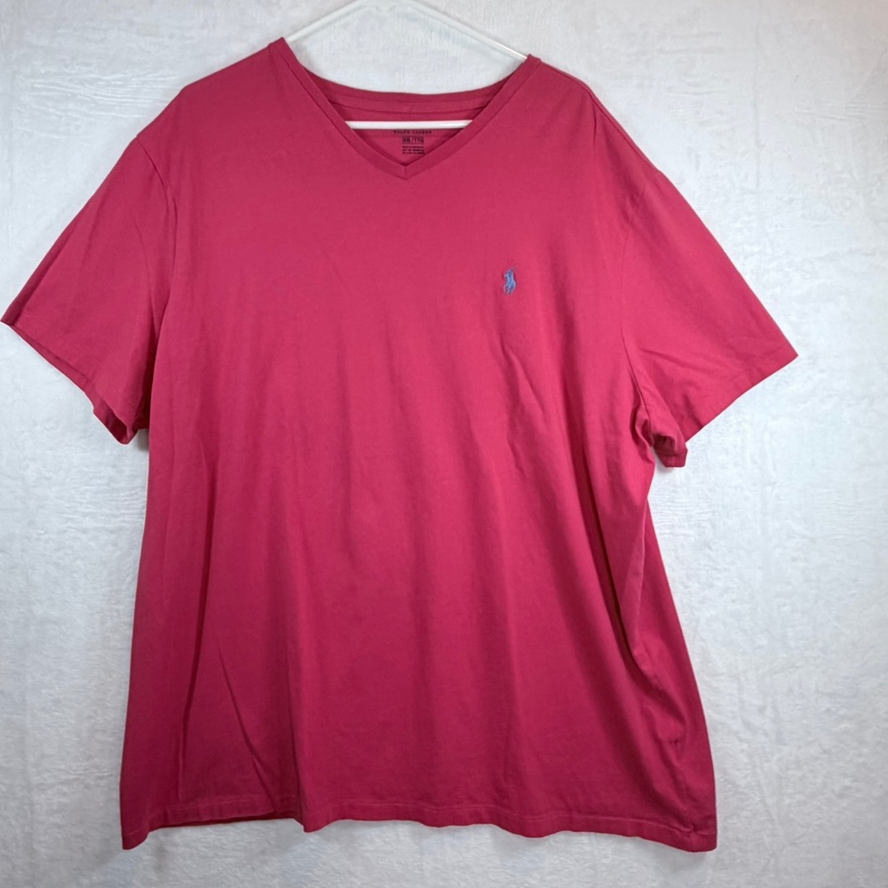 Polo Ralph Lauren T-Shirt Mens XXL Red V-Neck Short Sleeve Pony Logo Cotton